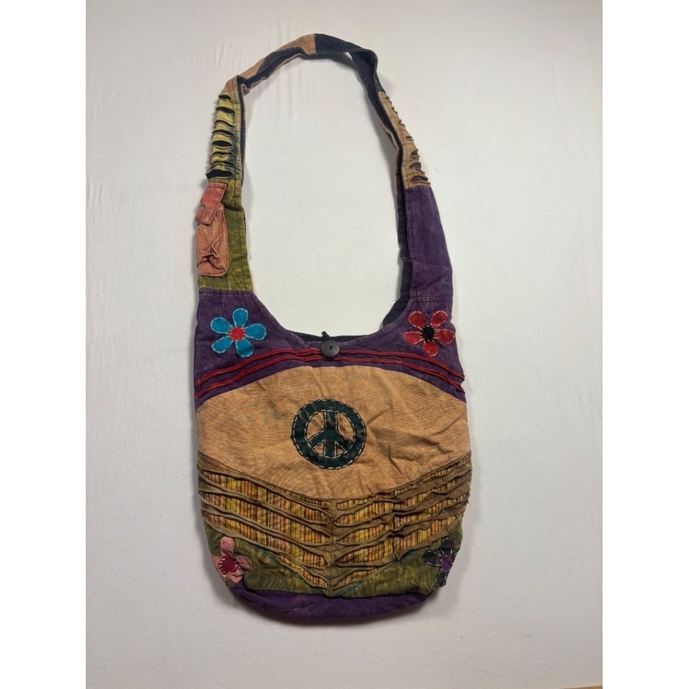 Ecko Women Large Multicolor Boho Patchwork Peace Hobo Shoulder Bag